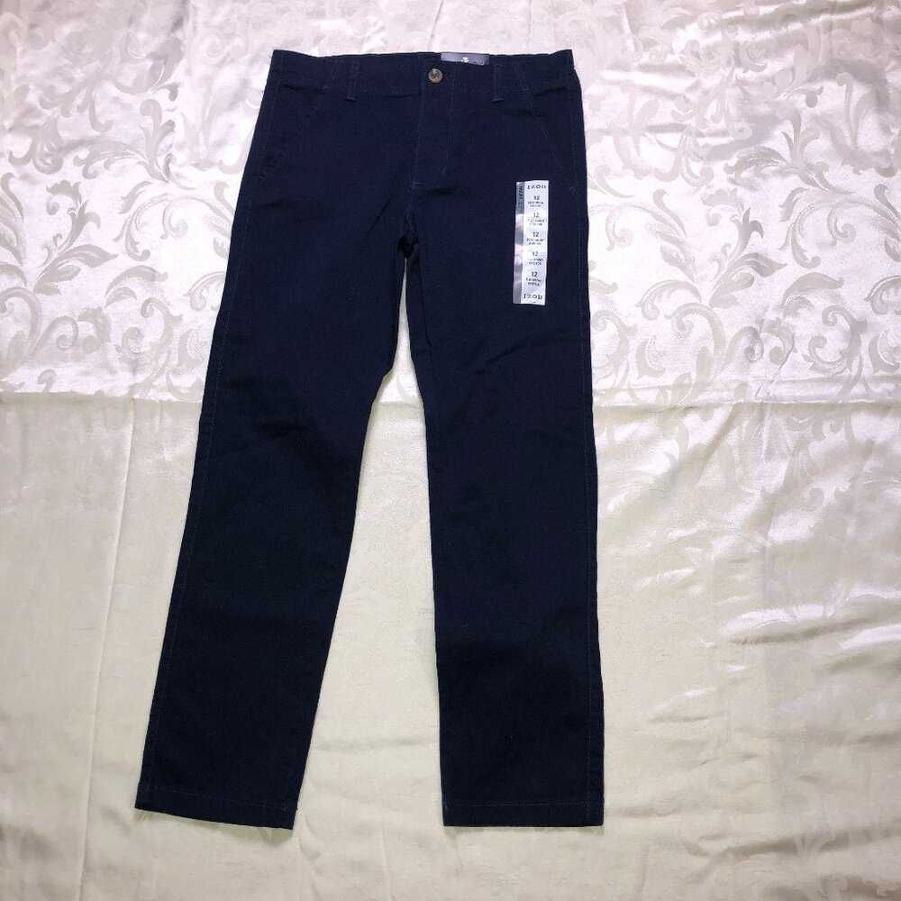 Izod Boys Husky Flat Front Stretch Black Dress Pants Size 12 Husky